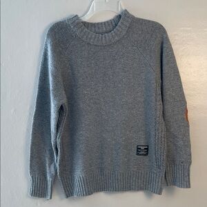 Winter Men's Chunky Vintage Grandpa Sweater Crew Neck with Elbow Patch